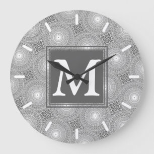 Grande Horloge Ronde Monogramme gris cercles motif