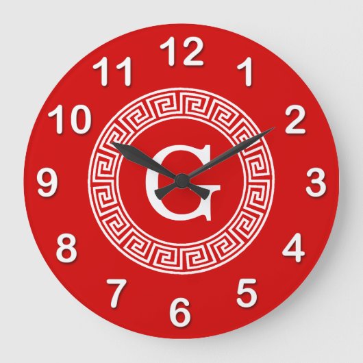 Grande Horloge Ronde Monogramme initial du cadre de ligne clé grecque b (Recto)