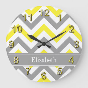Grande Horloge Ronde Monogramme LG Chevron gris foncé blanc jaune nom g