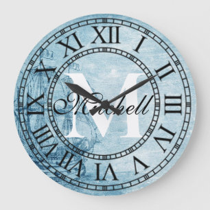 Grande Horloge Ronde Monogramme Marin Vintage Rustique de Bateau