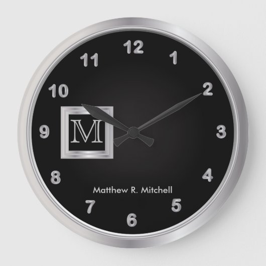 Grande Horloge Ronde Monogramme Masculine Exécutif noir et argent (Recto)