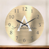 Grande Horloge Ronde Monogramme métal d'or Nom et initiale