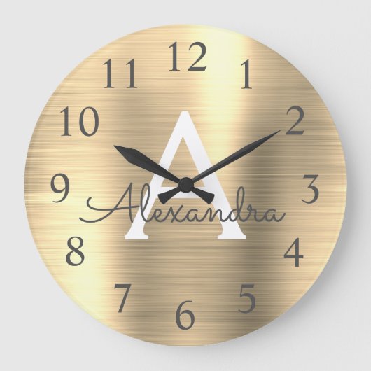 Grande Horloge Ronde Monogramme métal d'or Nom et initiale (Recto)