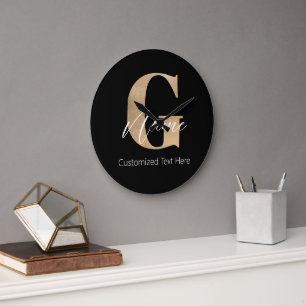 Grande Horloge Ronde Monogramme Moderne Initiale G & Nom Personnalisé