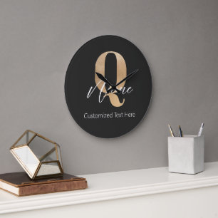 Grande Horloge Ronde Monogramme Moderne Initiale Q & Nom Personnalisé