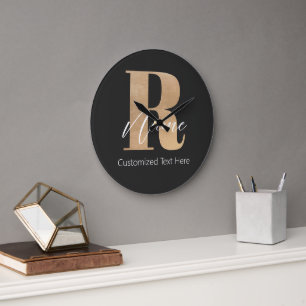 Grande Horloge Ronde Monogramme Moderne Initiale R & Nom Personnalisé
