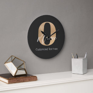 Grande Horloge Ronde Monogramme moderne O & Nom initial Personnalisé