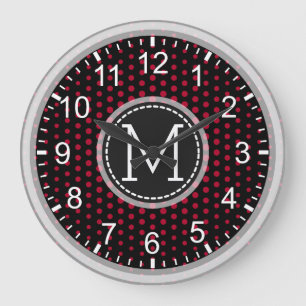 Grande Horloge Ronde Monogramme moderne Pois Crimson