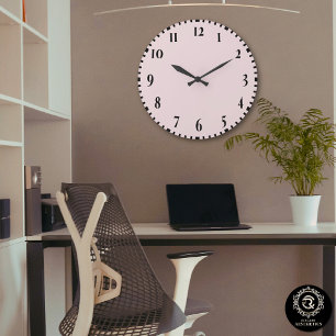 Grande Horloge Ronde Monogramme personnalisé Taupe Rose Clair