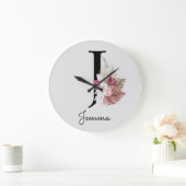 Grande Horloge Ronde Monogramme rose Boho Girly Floral initiale J (Maison)