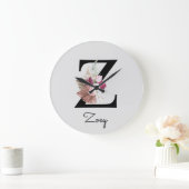 Grande Horloge Ronde Monogramme Rose Boho Girly Floral Initiale Z (Maison)