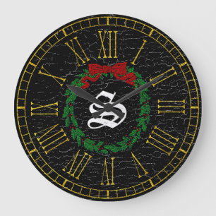 Grande Horloge Ronde Monogramme vintage de guirlande de Noël