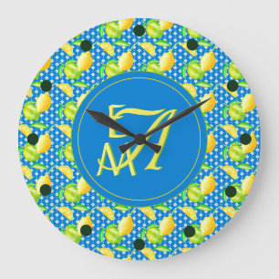 Grande Horloge Ronde Monogrammed Lemon Tree Azure Blue Newlywed Decor