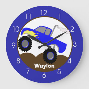 Grande Horloge Ronde Monster Truck Blue Boys chambre de bébé