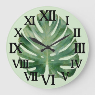 Grande Horloge Ronde Monstera Leaf
