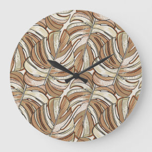 Grande Horloge Ronde Monstère graphique Feuilles Conception tropicale