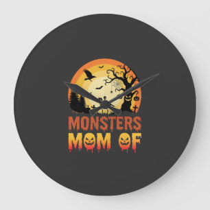 Grande Horloge Ronde Monstres d'Halloween Maman de la famille squelette