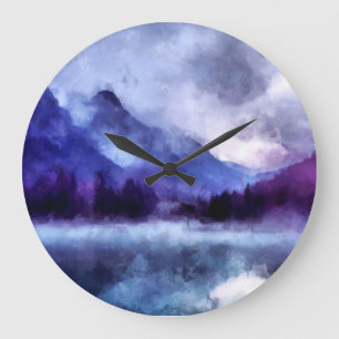 Grande Horloge Ronde Montagnes violettes en Alaska   Peinture du paysag