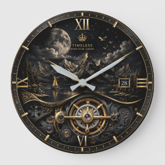 Grande Horloge Ronde Montre de luxe Montagne Noir Or – Élégance Intempo