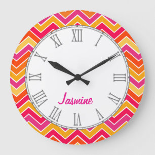 Grande Horloge Ronde Montre murale en chevron zigzag avec nom en lettre