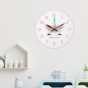 Grande Horloge Ronde Montre pour enfants personnalisée Licorne Arc-en-c