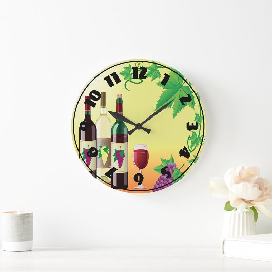 Grande Horloge Ronde Montre Vin Avec Raisins