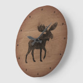 Grande Horloge Ronde Moose Silhouette Style Rustique (Angle)