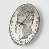 Grande Horloge Ronde Morgan Silver dollar Clock without Numbers (Angle)