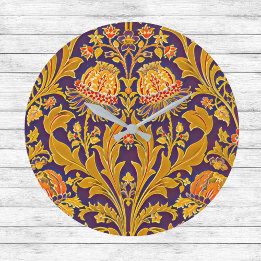 Grande Horloge Ronde Morris botanique pourpre et or inspiré Floral