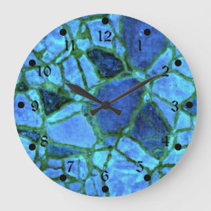 Grande Horloge Ronde Mosaïque bleue d'Indigo