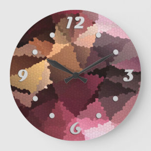 Grande Horloge Ronde Mosaïque dans les couleurs brun-rose et jaune