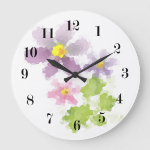 Grande Horloge Ronde Mosaïque de fleurs 2