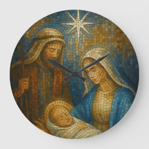 Grande Horloge Ronde Mosaïque de verre coloré de la Nativité Sainte F