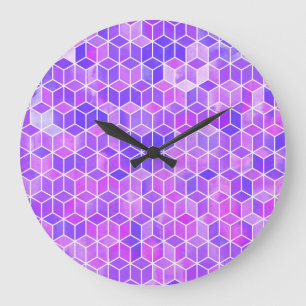Grande Horloge Ronde Mosaïque d'été : Aquarelle Cube Fusion