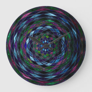 Grande Horloge Ronde Mosaïque en verre tendu Abstrait