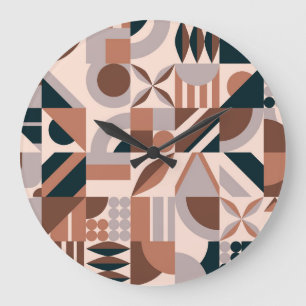 Grande Horloge Ronde Mosaïque géométrique colorée, arrière - plan abstr
