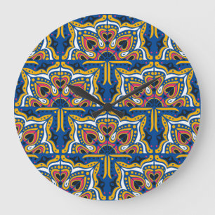 Grande Horloge Ronde Mosaïque indienne Talavera : Céramique sans joint.