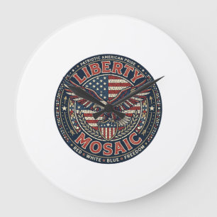 Grande Horloge Ronde Mosaïque Liberté Patriotique Mosaïque Patriotique