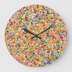 Grande Horloge Ronde Mosaïque multicolore Parties scintillant moderne G