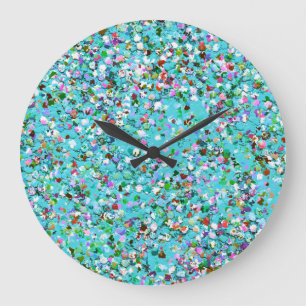 Grande Horloge Ronde Mosaïque multicolore Parties scintillant moderne G