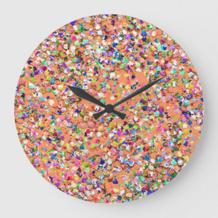 Grande Horloge Ronde Mosaïque multicolore Parties scintillant moderne G