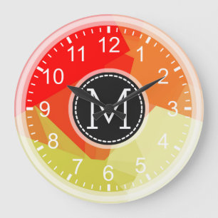 Grande Horloge Ronde Mosaïque orange rouge Monogramme moderne