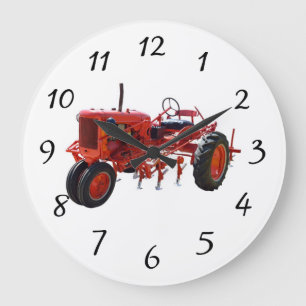 Grande Horloge Ronde Moteur tracteur rouge vintage