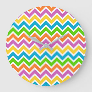 Grande Horloge Ronde Motif à chevron arc-en-ciel coloré vif