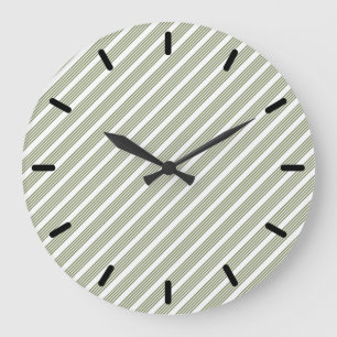 Grande Horloge Ronde Motif à cinq bandes vert et blanc olive