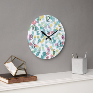 Grande Horloge Ronde Motif à pois colorés funky mignons pour l'été heur