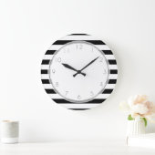 Grande Horloge Ronde Motif à rayures noir et blanc (Maison)