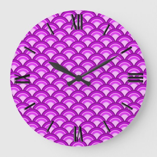 Grande Horloge Ronde Motif à vagues Art déco - violet et orchidée (Recto)
