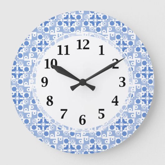Grande Horloge Ronde Motif Abstrait bleu et blanc rétro (Recto)