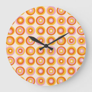 Grande Horloge Ronde Motif Abstrait de Cercles Orange du Milieu du Sièc